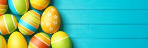 easter eggs on a blue background